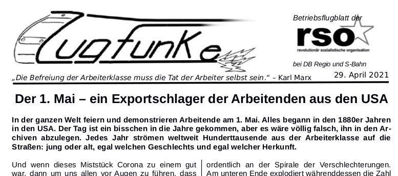 Der Zugfunke vom 29. April 2021
