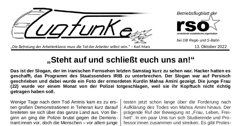 Der neue Zugfunke vom 13. Oktober 2022